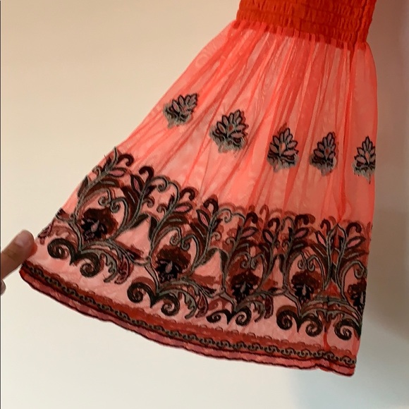 Free People orange embroidered bell sleeve top, M - Picture 3 of 7
